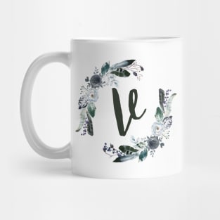 Floral Monogram V Dark Bohemian Flora Mug